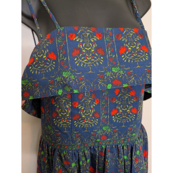 Hunter Bell Midnight Garden Midi Dress Size 8 Blue Floral Tiered Tie Strap - Picture 5 of 10